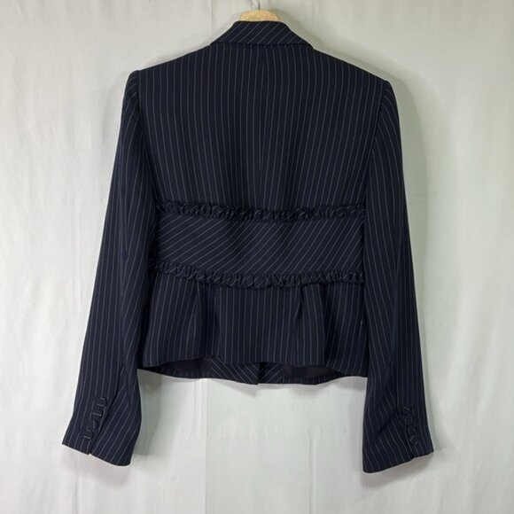 🦭 cinq à sept navy pinstripe ruffle blazer - Picture 3 of 5